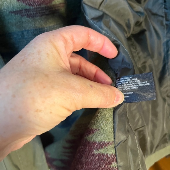 Coffee Shop New York Women’s Field Jacket Size Small Military Green Aztec Hooded - Picture 5 of 9